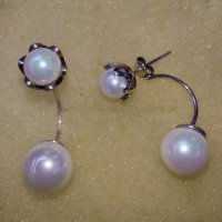 Сребърни обеци с естествени бели сладководни перли / проба s925 , снимка 6 - Обеци - 32696047