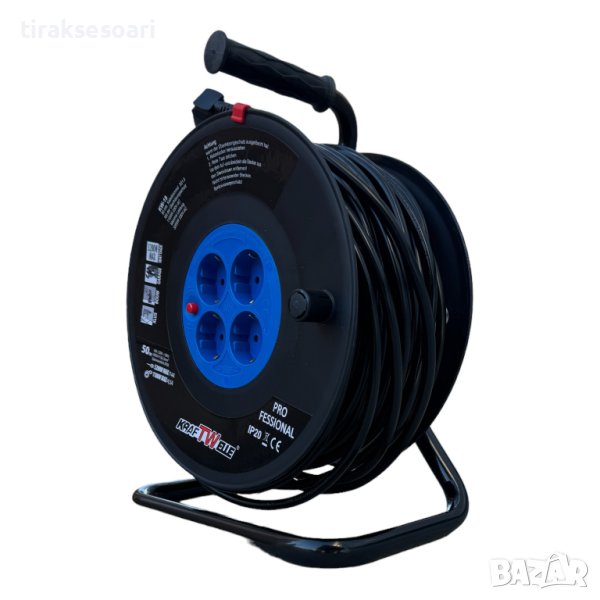 Удължител на макара с кабел KRAFTWELLE 50 метра Макара 50 метра кабел, снимка 1