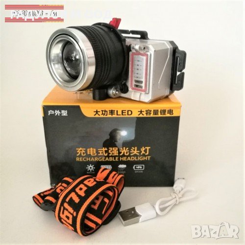 Акумулаторен LED фенер челник, синя светлина, 3 нива интензивност 30 W / 411, снимка 1