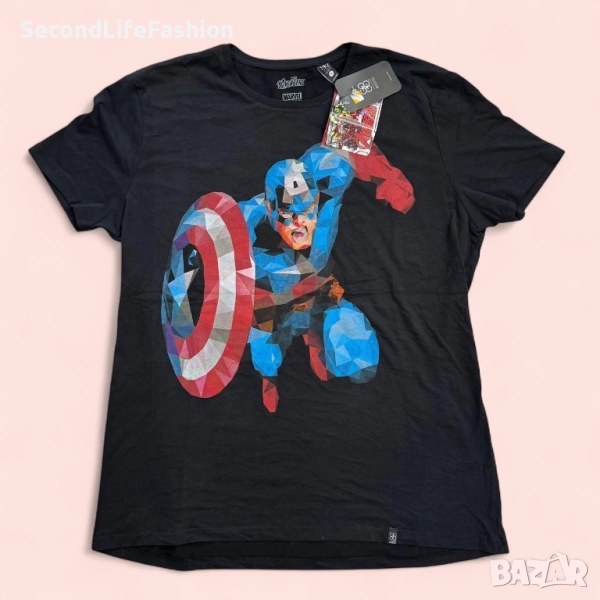 Тениска Marvel Gozoo с щампа на Капитан Америка, нова, черна, мъжка, размер XL, снимка 1