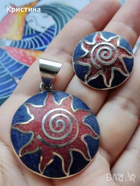 Сребъре комплект с Лапис Лазули и Червен Корал, снимка 1