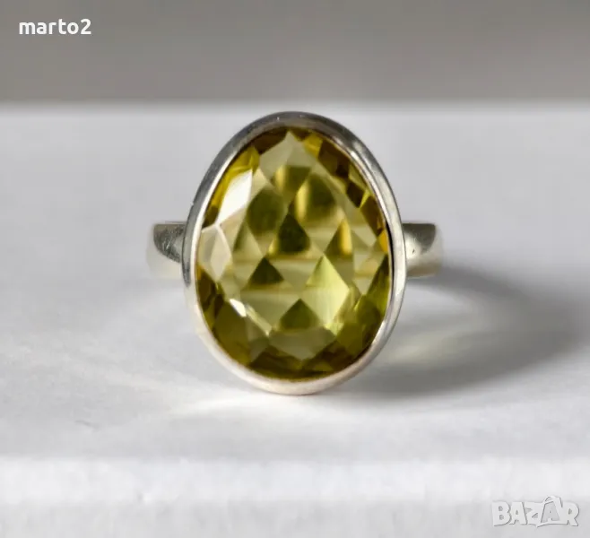 Прекрасен Сребърен 925 Пръстен с Натурален Цитрин, снимка 1
