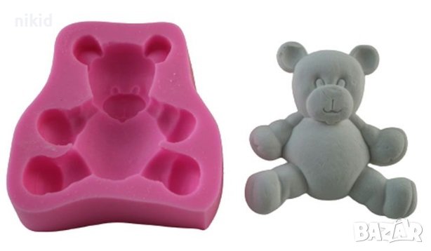 Протегнат голям мече мечок силиконов молд форма калъп фондан гипс украса декор, снимка 1