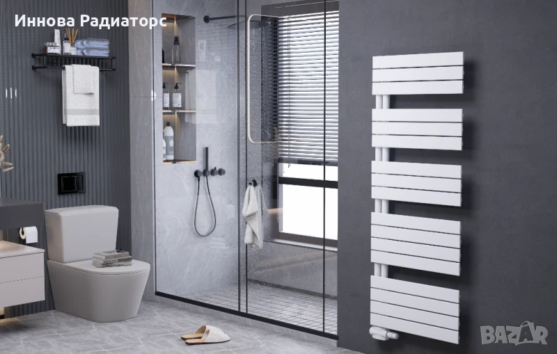 Дизайнерски плосък Радиатор Лира за баня 1200x600 мм  | Бял, снимка 1