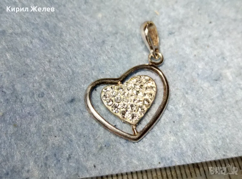 НЕЖЕН АЖУРЕН СРЕБЪРЕН МЕДАЛЬОН СЪРЧИЦЕ РОДИРАНО СРЕБРО 925 ПРОБА с БЛЕСТЯЩИ ЦИРКОНИ 48895, снимка 1