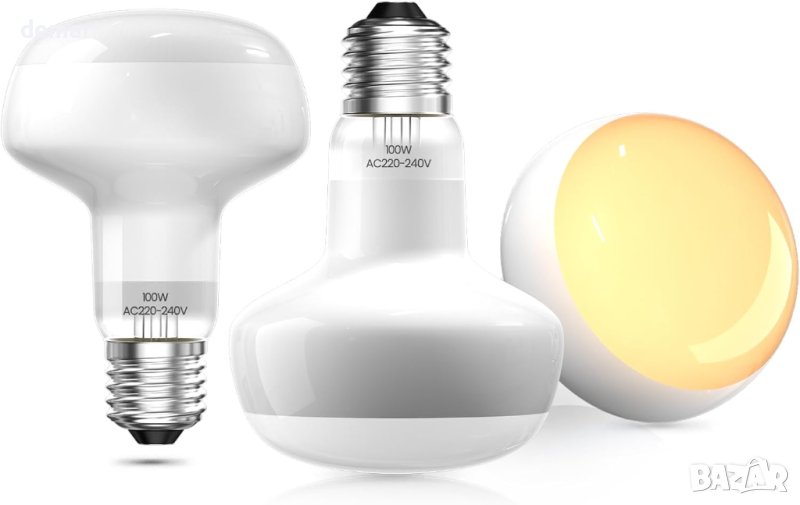 Bonlux Отоплителна лампа 100 W, димируема UVA крушка E27 за влечуги, 3 броя, снимка 1