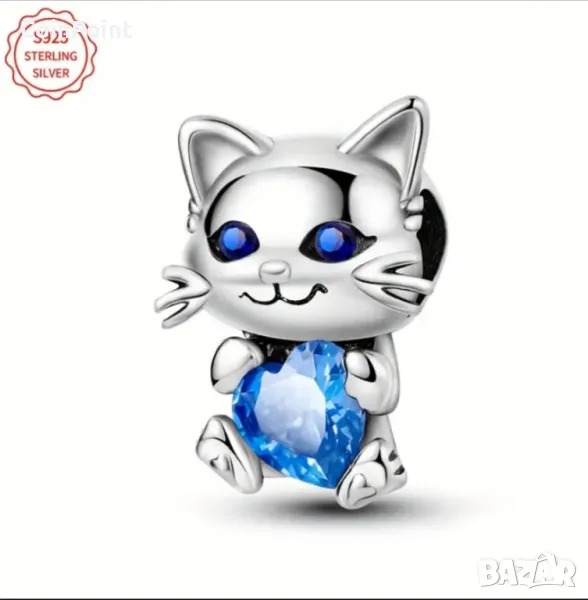 Сребърен талисман коте, снимка 1