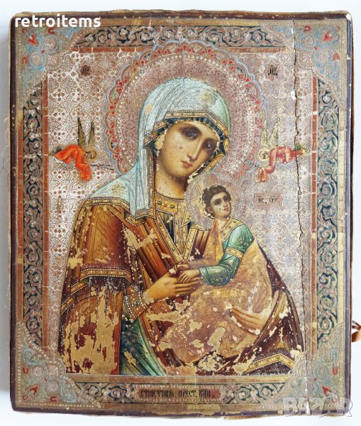19 Век! Руска Икона на Света Богородица Страстна, снимка 1