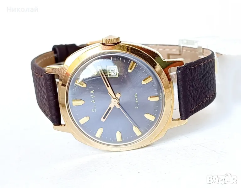 Slava Слава позлатен мъжки механичен часовник с ръчно навиване, снимка 1