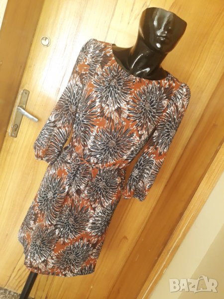 Н&М Кафява къса рокля с коланче на цветя М, снимка 1