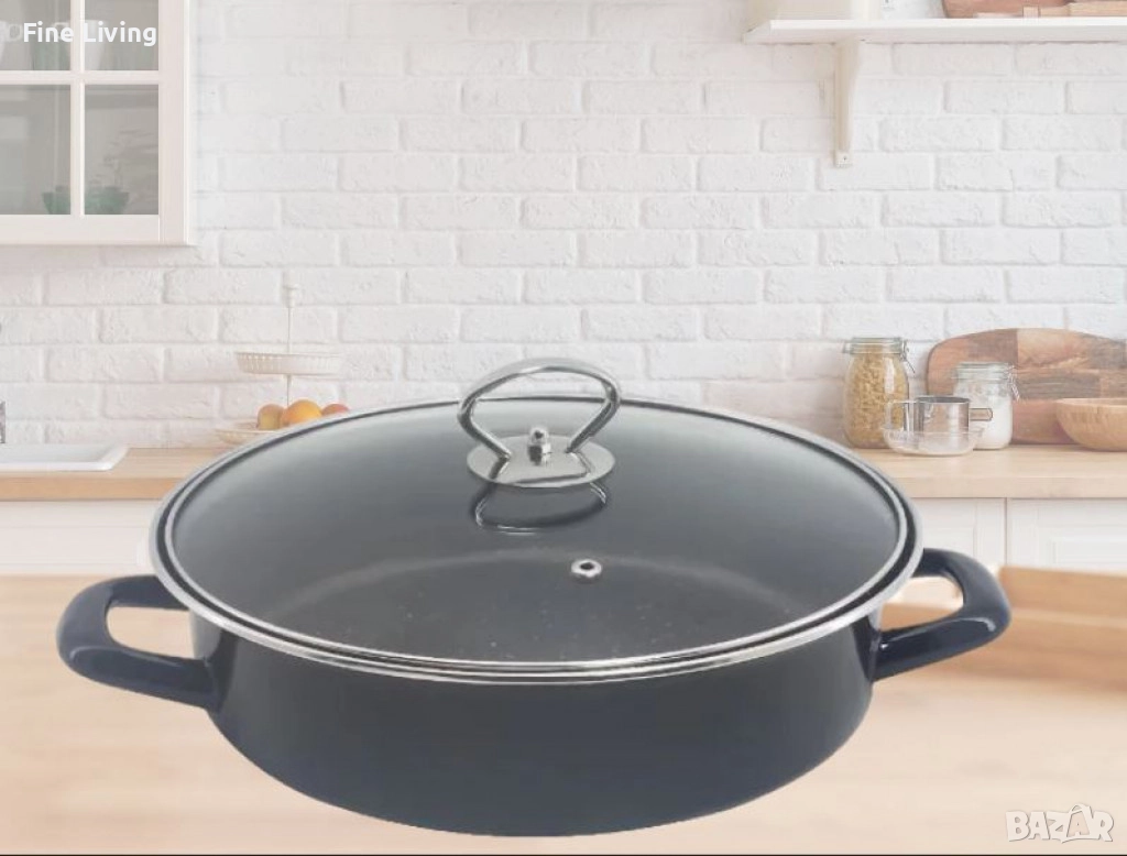 Тава с капак Rosberg, различни размери, черна/въгл.стомана с незалеп.покр., снимка 1