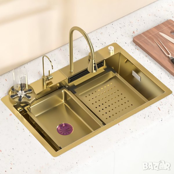 Висококачествена мултифункционална кухненска мивка в цвят злато, снимка 1