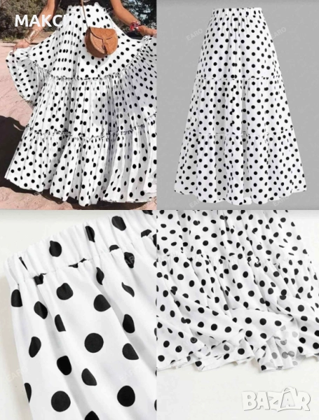 Макси прекрасна луксозна елегантна ефирна дълга клоширана пола с широка ластична талия, волани и къд, снимка 1