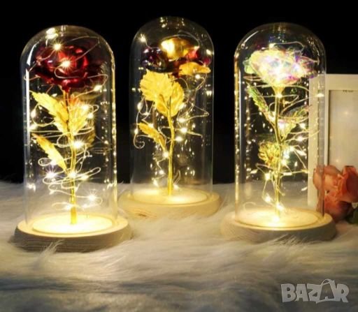 Светеща Роза под стъклен похлупак(Червена или многоцветна)LED , снимка 1