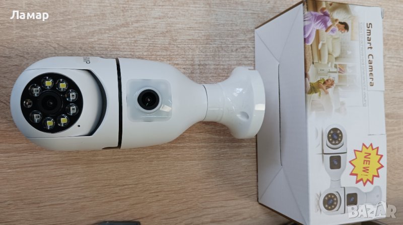 WiFi безжична въртяща се двойна IP камера за фасунга тип крушка лампа FULL-HD 1080P нощно виждане, снимка 1