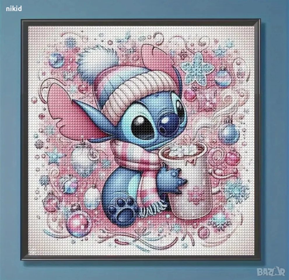 Зимен Стич stitch детски 5D гоблен диамантен картина мозайка за направа по схема с камъчета, снимка 1