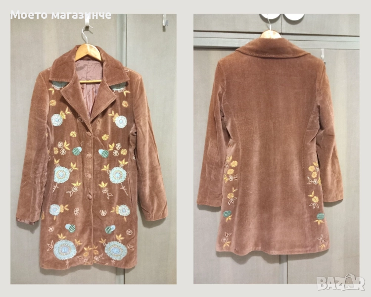 Кадифено палто с бродерия, размер M, снимка 1