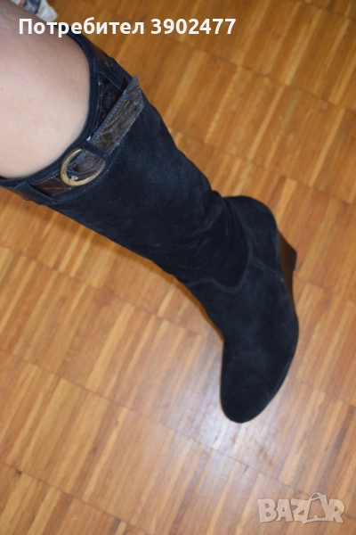 Чисто нови дамски кожени ботуши от Италия, велур, снимка 1