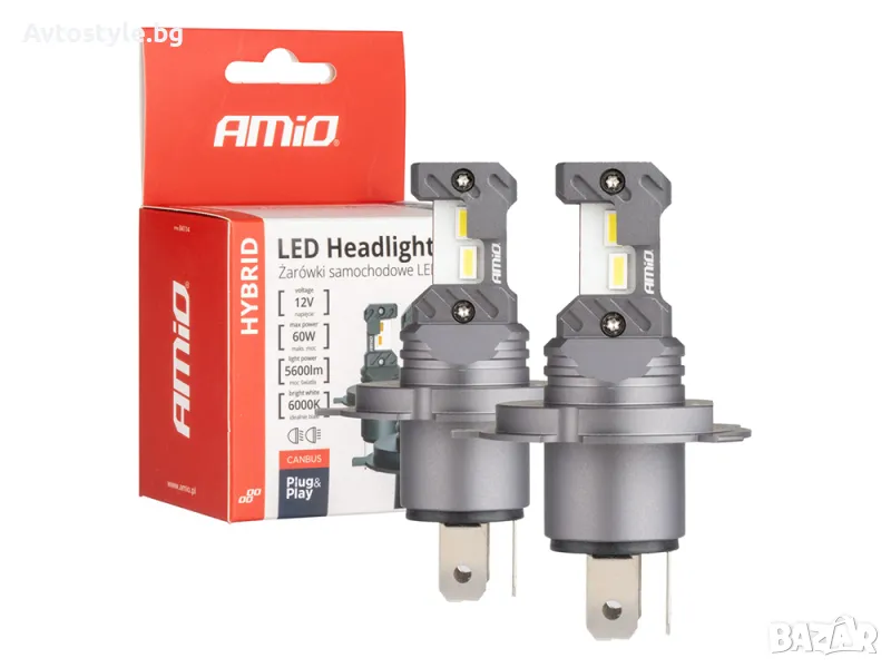 Крушки AMIO HYBRID LED H4/H19 6000K Canbus 60W, снимка 1