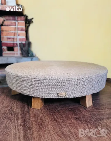 Ръчно изработена табуретка от юта!, снимка 2 - Дивани и мека мебел - 47423152