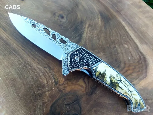 Сгъваем джобен нож с инкрустирана дръжка елен,7040, снимка 5 - Ножове - 49242835