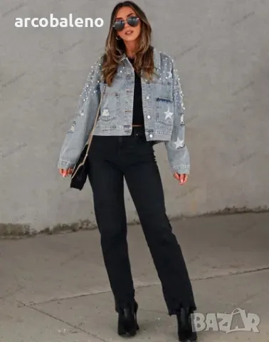 Дамско дънково яке с перлени шипове, 3цвята , снимка 10 - Якета - 47359162