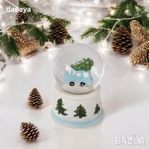 5407 Коледна снежна топка преспапие с елхички, 7 см, снимка 2 - Декорация за дома - 47824082