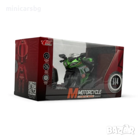 Метални модели спортен мотор 1:14 със стойка и моторист – с кутия, снимка 9 - Колекции - 52633379