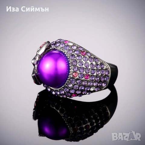 Сребърен пръстен с оцветена перла и множество камъни, снимка 2 - Пръстени - 32502539