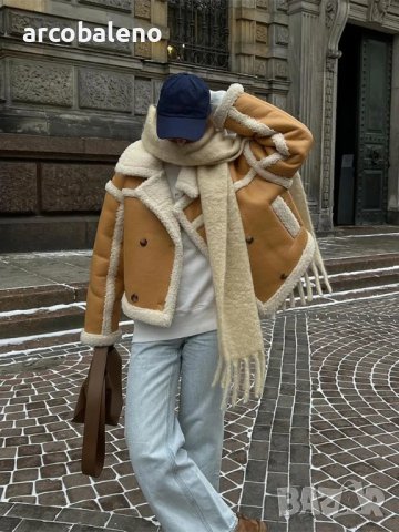 Дамско топло свободно яке от изкуствена кожа и изкуствена агнешка вълна, 2цвята, снимка 5 - Якета - 43528357