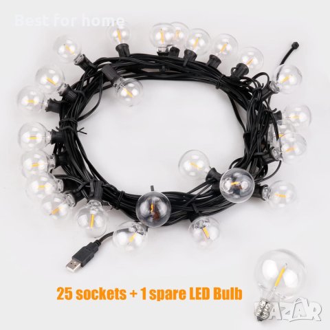 AUOPLUS Led крушки,15M G40 Patio String Lights с 25 нечупливи димируеми LED пластмасови круш, снимка 2 - Лед осветление - 43688496