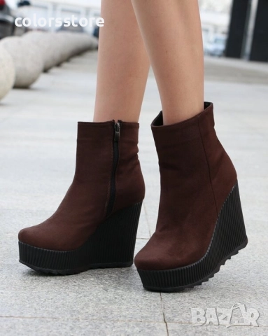 Боти на платформа - кафяв велур с черно ходило - BNP1 , снимка 3 - Дамски боти - 51479720