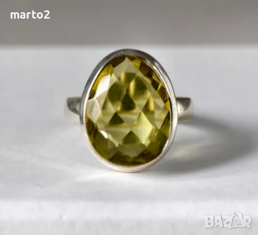 Прекрасен Сребърен 925 Пръстен с Натурален Цитрин