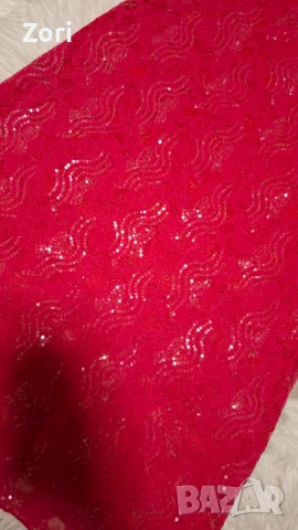 Дантелена рокля с прозрачни пайети в наситен розово-червен цвят, снимка 11 - Рокли - 52598753