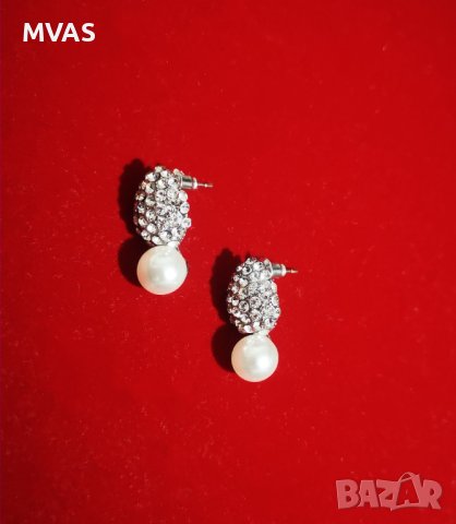 Нови официални блестящи обеци с камъчета и перла, снимка 5 - Обеци - 43794780