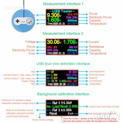 USB тестер и  индикатор за текущо напрежение, ток и капацитет 13 в 1​, снимка 4 - USB кабели - 35373177