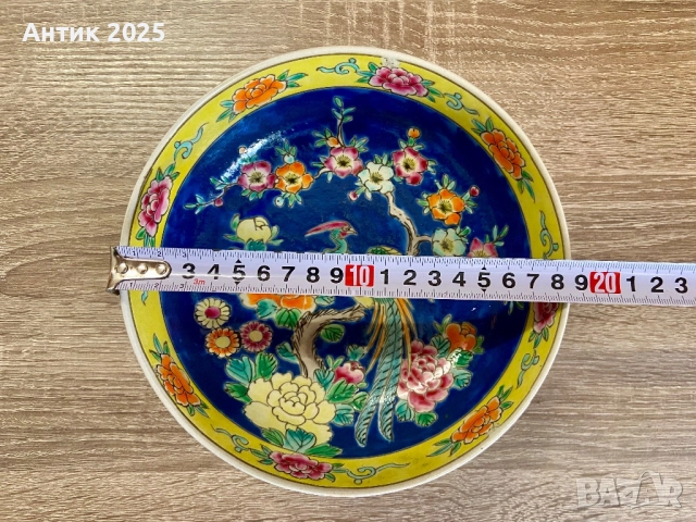 Винтидж керамичен комплект в източен стил: ваза с капак и дълбока купа, ръчна декорация, снимка 13 - Антикварни и старинни предмети - 52933850