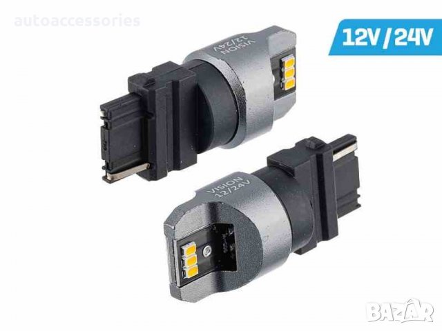 Лампа VISION PY27W (T25) 12 / 24V 6x 3020 SMD LED, неполярна, CANBUS, оранжева, 2 бр.58339, #1000053, снимка 1