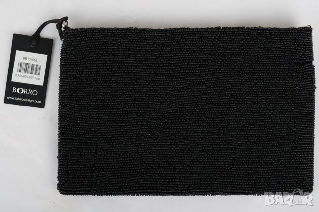 Дамска чанта тип плик в черно, бяло и сребристо Револвер марка Borro , снимка 2 - Чанти - 28650299