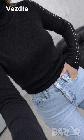 Zara черен пуловер с камъчета