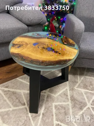 Помощна/Холна маса дърво епоксидна смола, снимка 2 - Маси - 48221441