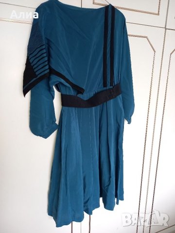 Рокля от естествена коприна в цвят морско синьо, снимка 2 - Рокли - 32800969