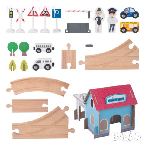 Влакче със гара и аксесоари, Дървено, 65 бр, снимка 2 - Образователни игри - 40325150