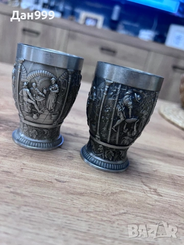 Две колекционерски уникални чаши от калай със сребро