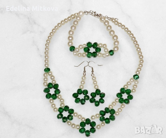 ✨ Ръчно изработен комплект бижута – перли и кристали ✨