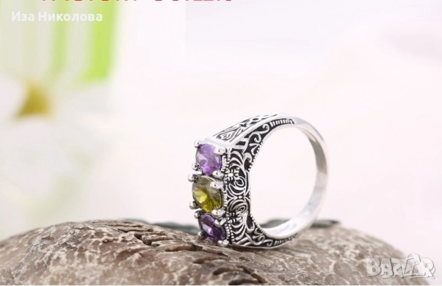 Сребърни пръстени, австрийски кристали, сапфир, смарагд, аметист, топаз, снимка 10 - Пръстени - 32502529