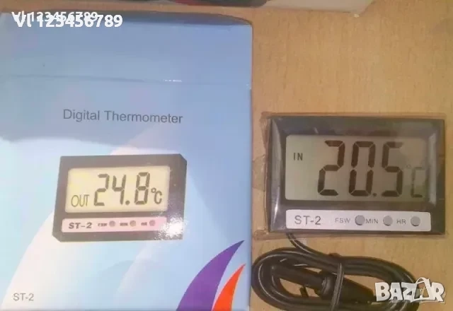 ТЕРМОМЕТЪР ВЪНШНА + ВЪТРЕШНА ТЕМПЕРАТУРА + ЧАСОВНИК, снимка 3 - Други стоки за дома - 52158943