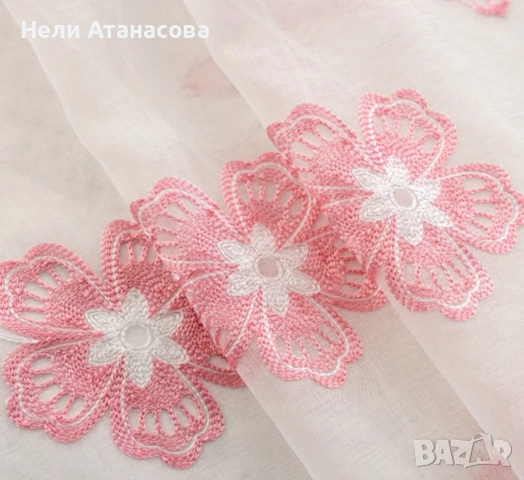 Пердета с розова бродерия, снимка 3 - Пердета и завеси - 53565260