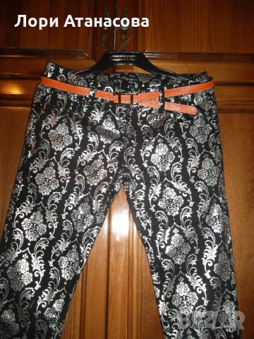 Спортно-елегантен панталон в черно и сребристо сиво с коланче ,внос от Италия, снимка 3 - Панталони - 27005414