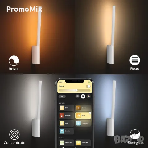 Стенна смарт лампа Philips Hue Liana Wall Light White Led RGB Смарт осветление Аплик Димируема светл, снимка 5 - Лед осветление - 48813644